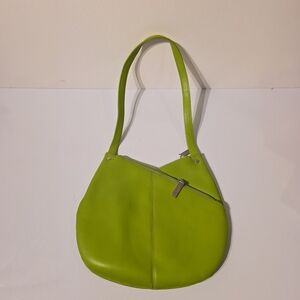 HOBO International Lime Green Leather Shoulder Bag Top Zip Vintage